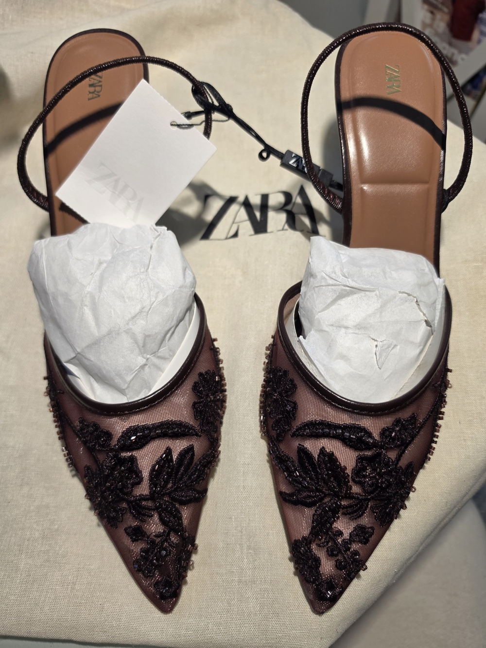 Zara Women's Embellished Pointed Toe Slingbacks - Dark Burgundy